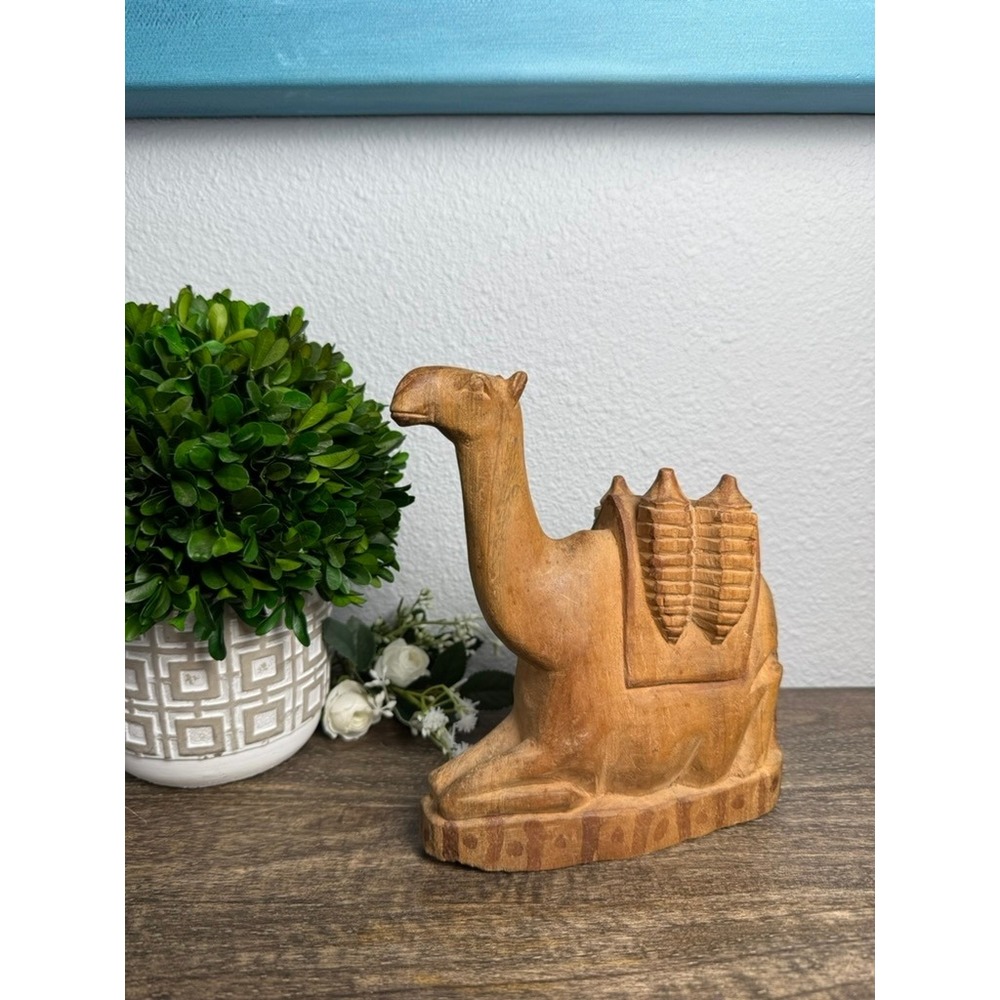Vintage Hand Carved Wood Camel Nativity Figurine Christmas Folk Art 8" Manger - Picture 1 of 13